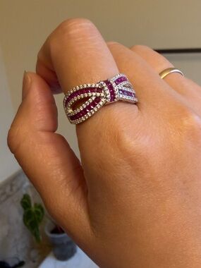 Elegant Pink Bow Ring silver s925 size 9